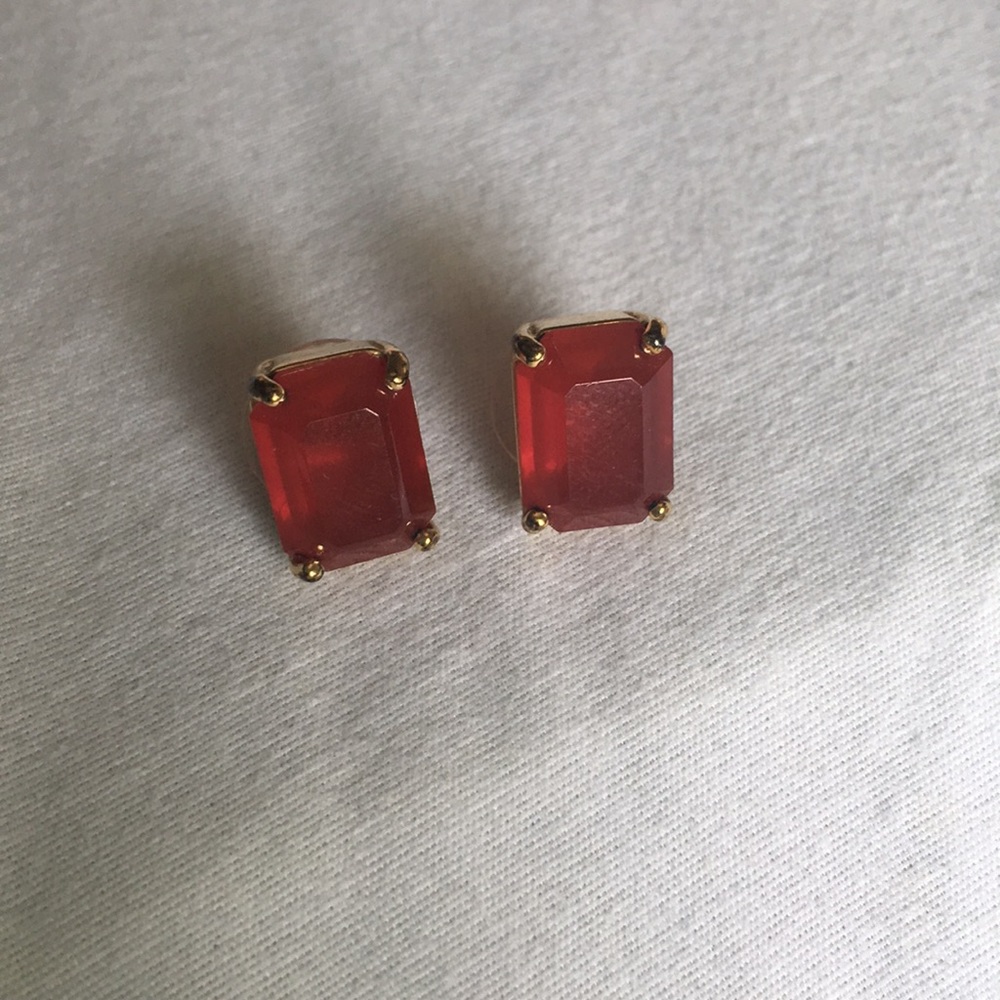 Ruby red emerald cut studs